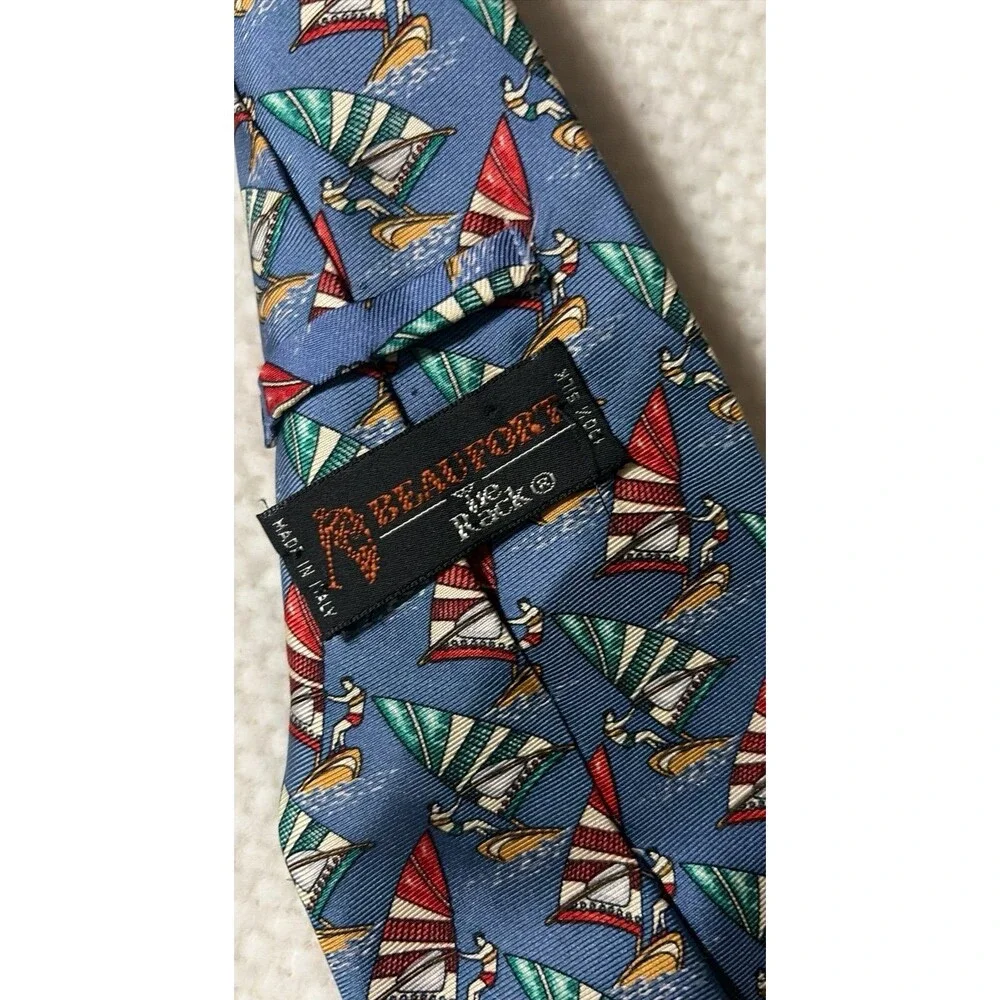 Vintage Beaufort Tie Rack Silk Necktie Blue Sailing Print Made in Italy